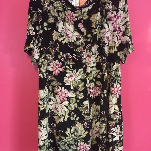 Ladies Polyester Black Floral Print Top Large - Picture 3 of 9